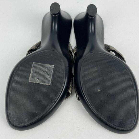 A. Giannetti Heeled Sandals Size 6.5 Beige Silver Leather Almond Open Toe - Picture 6 of 6